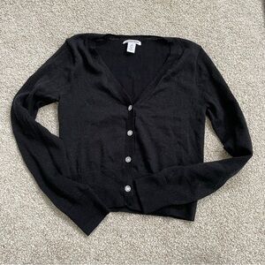 Nordstrom Girls Long Sleeve Metallic Black Sparkle Cardigan Sweater Sz M (8/10)